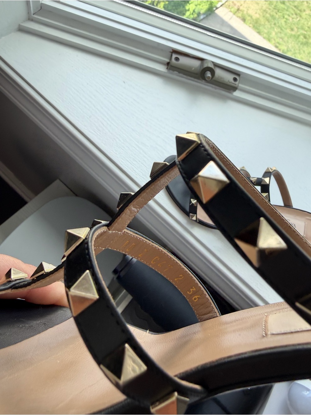 Valentino Black Gold-Studded Strappy Block Heel Sandals - Picture 6 of 6